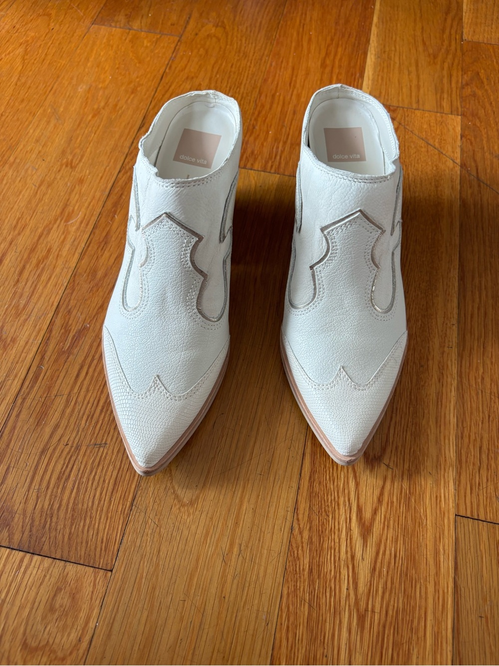 Dolce Vita Cream Pointed Leather Mule Clogs with Western Stitching
